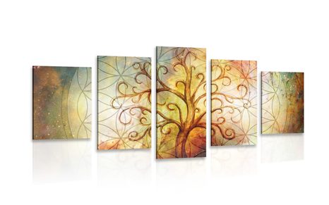 5-PIECE CANVAS PRINT TREE WITH A FLOWER OF LIFE - ABSTRACT PICTURES - PICTURES