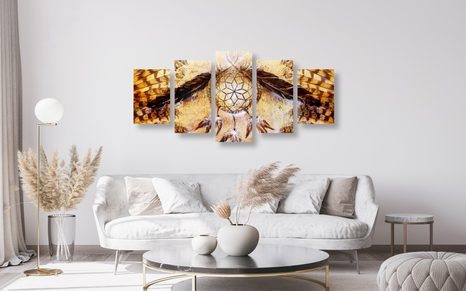 5-DÍLNÝ OBRAZ INDIÁNSKÝ LAPAČ SNŮ - OBRAZY FENG SHUI - OBRAZY