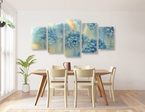 5-DÍLNÝ OBRAZ MODRÁ PAMPELIŠKA V AKVARELOVÝ PROVEDENÍ - ABSTRAKTNÍ OBRAZY - OBRAZY