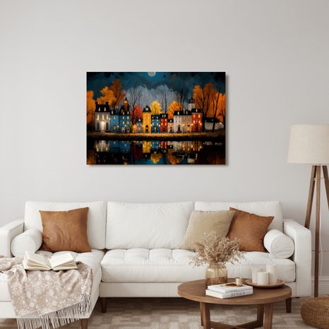 OBRAZ KOUZELNÁ ZIMNÍ VESNICE - BAREVNÉ DOMY - OBRAZY