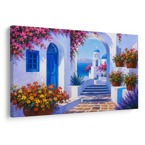 TABLEAU SUR TOILE – COIN MÉDITERRANÉEN À DÔME BLEU - TABLEAUX DE LA VILLE - TABLEAUX