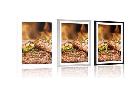 PLAKAT Z PASSE-PARTOUT GRILLOWANY STEK WOŁOWY - Z MOTYWEM KUCHENNYM - PLAKATY