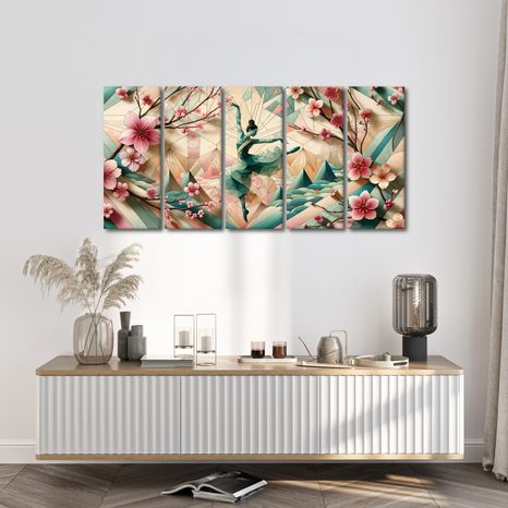 5-DIJELNA SLIKA GEOMETRIJSKA BALERINA U POKRETU - SLIKE ŽENY - SLIKE