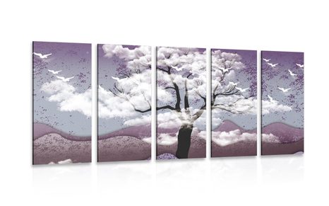 5-PIECE CANVAS PRINT TREE COVERED IN CLOUDS - PICTURES OF NATURE AND LANDSCAPE - PICTURES