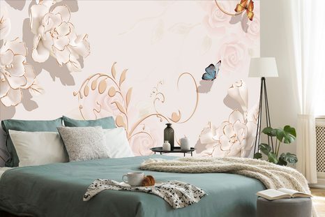 TAPETE VINTAGE-STILLLEBEN MIT EINEM SCHMETTERLING - VINTAGE- UND RETRO-TAPETEN - TAPETEN