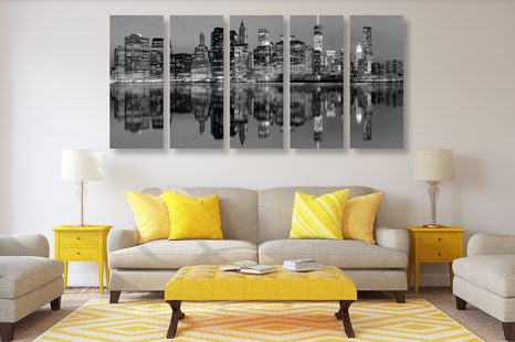 TABLOU 5-PIESE ORAȘUL MANHATTAN ÎN DESIGN ALB-NEGRU - TABLOURI ALB-NEGRU - TABLOURI