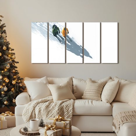 QUADRI 5 PEZZI – AVVENTURA SCIISTICA INVERNALE - QUADRI NATALIZI E INVERNALI - STAMPE E QUADRI