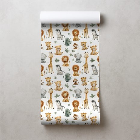 TAPETE NIEDLICHE SAFARI-TIERE - KINDERTAPETEN - TAPETEN