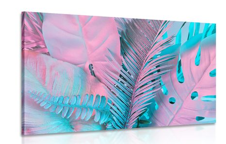 CANVAS PRINT PALM LEAVES IN UNUSUAL NEON COLORS - PICTURES OF NATURE AND LANDSCAPE - PICTURES