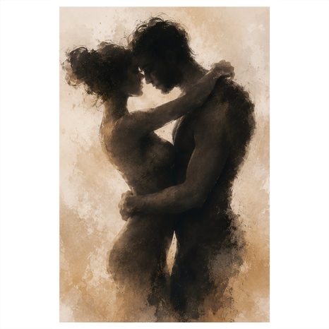 TABLEAU SUR TOILE – SILHOUETTE INTIME D’UN COUPLE AMOUREUX - TABLEAUX D'AMOUR - TABLEAUX
