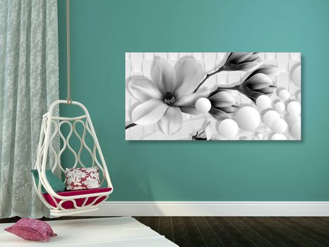 QUADRO SU TELA – MAGNOLIA IN BIANCO E NERO CON ELEMENTI ASTRATTI - QUADRI BIANCO E NERO - STAMPE E QUADRI