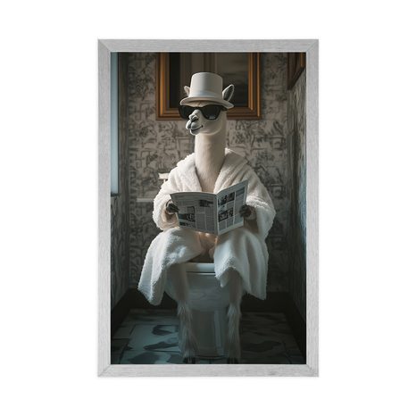 POSTER ALPAKA MIT EINER ZEITUNG AUF DEM KLO - TIERE - POSTER