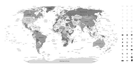 PARAFA KÉP RÉSZELETES VILÁG TÉRKÉP FEKETE FEHÉRBEN - PARAFA KÉPEK - KÉPEK