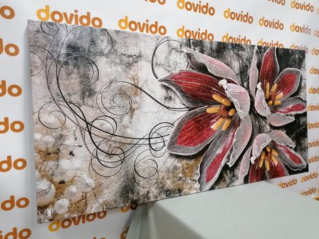 WANDBILD BLUMEN MIT PERLEN - BILDER BLUMEN - BILDER