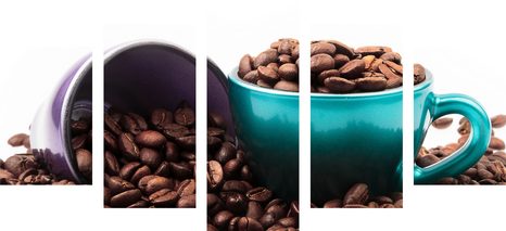 5-DIELNY OBRAZ ŠÁLKY S KÁVOVÝMI ZRNKAMI - OBRAZY JEDLÁ A NÁPOJE - OBRAZY