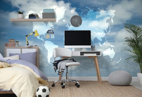 SAMOLEPÍCÍ TAPETA MAPA SVĚTA S NEBESKÝM POZADÍM - SAMOLEPÍCÍ TAPETY - TAPETY
