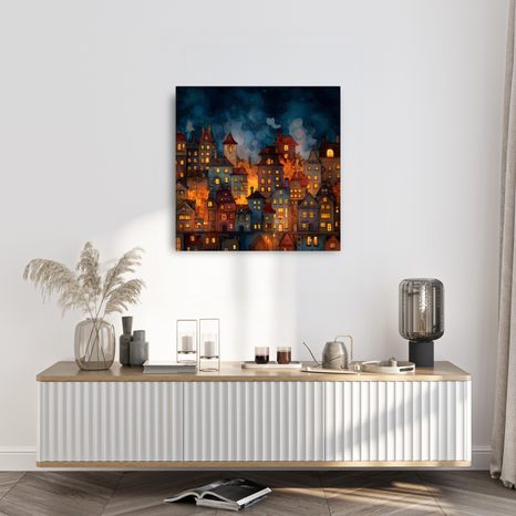 WANDBILD FESTLICHE RUHE IN DER NACHT - BUNTE HÄUSER - BILDER