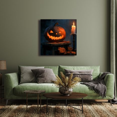 WANDBILD HALLOWEEN-KÜRBIS IM HALBDUNKEL - HALLOWEEN- UND HORROR-BILDER - BILDER