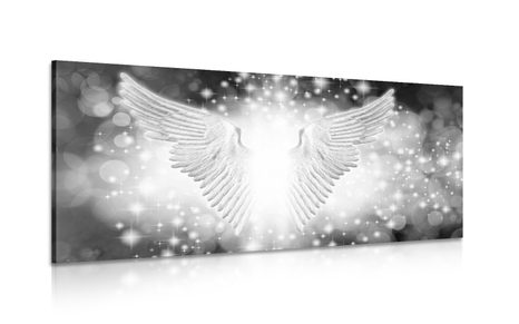 CANVAS PRINT BLACK AND WHITE WINGS WITH ABSTRACT ELEMENTS - BLACK AND WHITE PICTURES - PICTURES