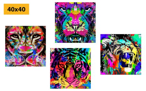 SET OBRAZŮ ZVÍŘATA V POP ART STYLU - SESTAVY OBRAZŮ - OBRAZY