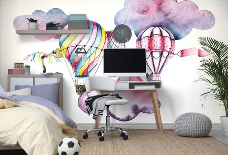 TAPETE LUFTBALLONS IM WIND - KINDERTAPETEN - TAPETEN