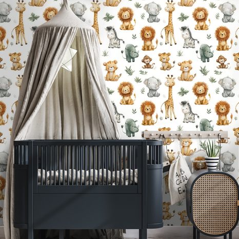 TAPETE NIEDLICHE SAFARI-TIERE - KINDERTAPETEN - TAPETEN