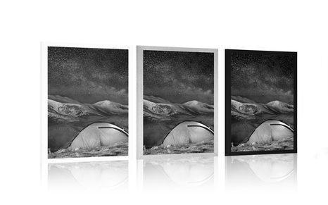 POSTER – TENDA SOTTO IL CIELO NOTTURNO IN BIANCO E NERO - NERO E BIANCO - POSTER