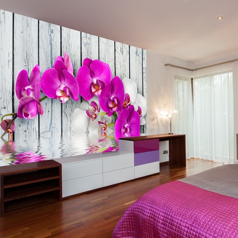 FOTO TAPETA - VIOLET ORCHIDS WITH WATER REFLEXION