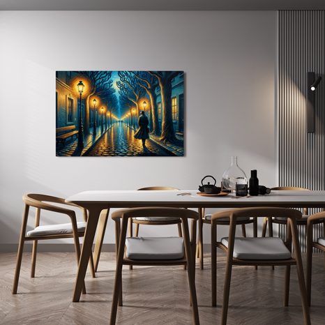 OBRAZ NOČNÍ ULICE S LAMPAMI - OBRAZY MĚSTA - OBRAZY
