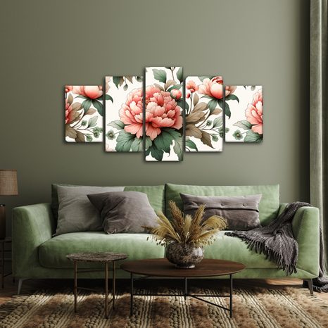 5-TEILIGES WANDBILD PFINGSTROSEN IN SANFTEN TÖNEN - BILDER BLUMEN - BILDER