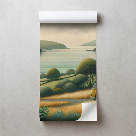 SAMOLEPÍCÍ TAPETA RETRO DODÁVKA V MALEBNÉ KRAJINĚ - TAPETY POLE A LOUKY - TAPETY