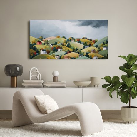 OBRAZ BAREVNÉ KOPCE POD MRAKY - BAREVNÉ DOMY - OBRAZY