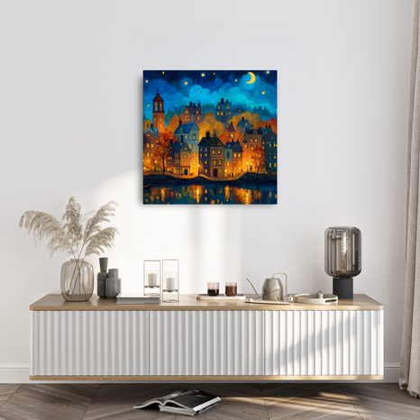 WANDBILD HERBSTLICHE ABENDMÄRCHEN - BUNTE HÄUSER - BILDER