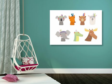 OBRAZ PLNÝ ZVÍŘÁTEK S INDIÁNSKÝMI PEŘÍČKY - DĚTSKÉ OBRAZY - OBRAZY