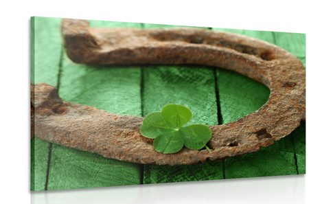 CANVAS PRINT HORSESHOE AND A FOUR-LEAF CLOVER FOR GOOD LUCK - STILL LIFE PICTURES - PICTURES