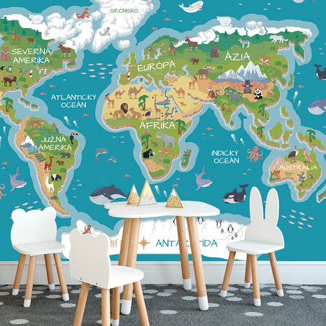 SELF ADHESIVE WALLPAPER CHILDREN'S MAP WITH SLOVAK NAMES
