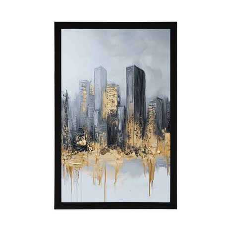 POSTER – PANORAMA DI GRATTACIELI IN ORO E GRIGIO - CITTÀ - POSTER