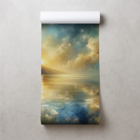TAPETA ZLATÉ SLUNCE NAD MODROU HLADINOU - TAPETY VÝCHOD A ZÁPAD SLUNCE - TAPETY
