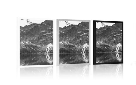 PLAKAT JEZERO MORSKÉ OKO U TATRAMA U CRNO-BIJELOM DIZAJNU - CRNO-BIJELE - PLAKATI