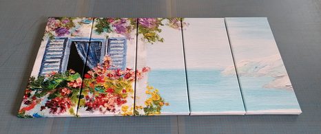 5-DIELNY OBRAZ DOMČEK A VÝHĽAD NA MORE - OBRAZY PRÍRODY A KRAJINY - OBRAZY