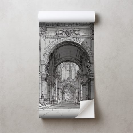 SAMOLEPÍCÍ TAPETA HISTORICKÁ ARCHITEKTURA V ČERNOBÍLÉ KRESBĚ - ČERNOBÍLÉ TAPETY - TAPETY