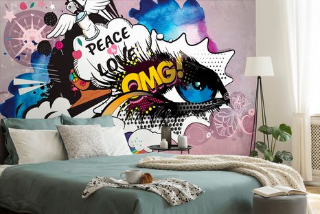 SAMOLEPÍCÍ TAPETA MODRÉ GRAFFITI OKO - SAMOLEPÍCÍ TAPETY - TAPETY