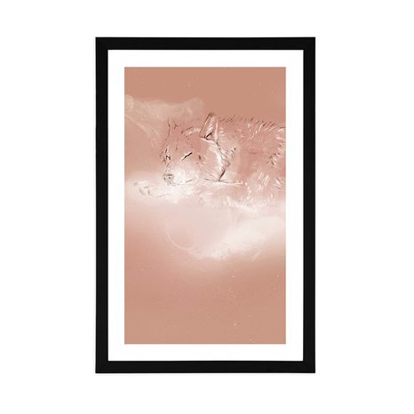 POSTER MIT PASSEPARTOUT SCHLAFENDER WOLF - MOTIVE AUS UNSERER WERKSTATT - POSTER