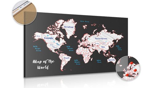 DECORATIVE PINBOARD UNIQUE WORLD MAP - PICTURES ON CORK - PICTURES