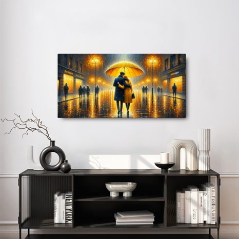 WANDBILD PAAR IN REGNERISCHER NACHT - BILDER MIT LIEBESMOTIVEN - BILDER