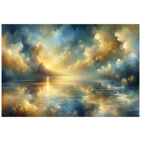 SAMOLEPÍCÍ TAPETA ZLATÉ SLUNCE NAD MODROU HLADINOU - TAPETY VÝCHOD A ZÁPAD SLUNCE - TAPETY