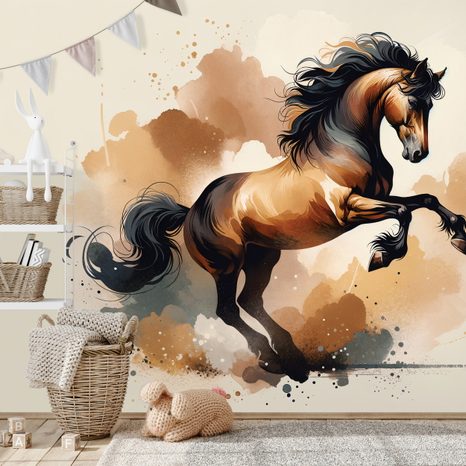 TAPETE DYNAMISCHES BRAUNES PFERD IN BEWEGUNG - TAPETEN MIT PFERDEN - TAPETEN