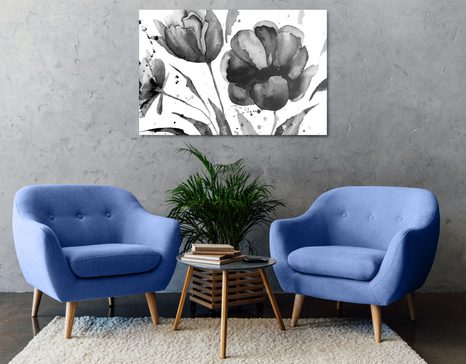 WANDBILD WUNDERSCHÖNE SCHWARZ-WEISSE TULPEN IM INTERESSANTEN DESIGN - SCHWARZ-WEISSE BILDER - BILDER