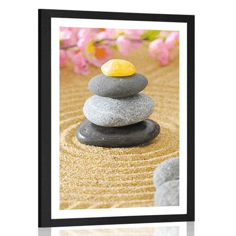 POSTER MIT PASSEPARTOUT PYRAMIDE AUS ZEN-STEINEN - FENG SHUI - POSTER