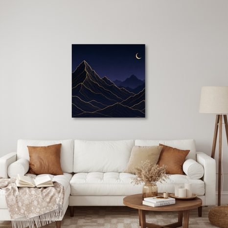 TABLEAU SUR TOILE – LIGNES DORÉES DE MONTAGNES LA NUIT - TABLEAUX DE MONTAGNE - TABLEAUX